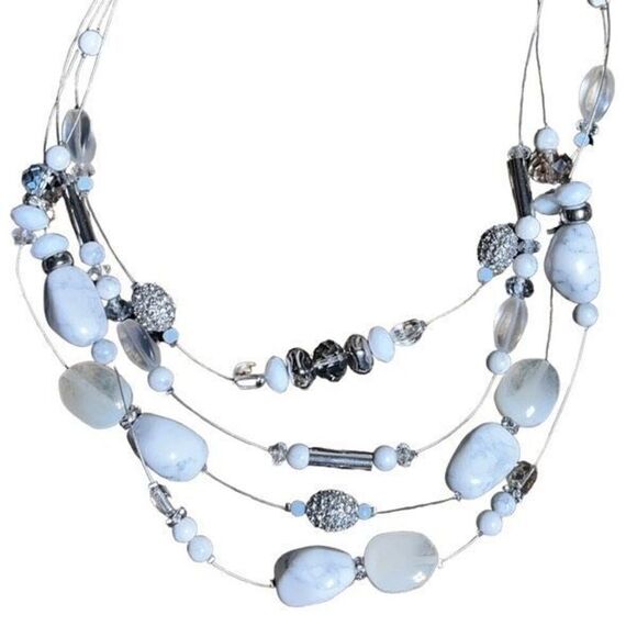 Chico's NWT Multi Strand White Stone and Rhinestone Necklace - Picture 2 of 4